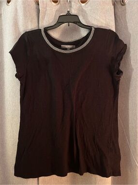 Daisy Fuentes Black Short-Sleeve Tee with Beaded Neckline